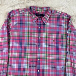 Ralph Lauren Men's 2XLT Pink Green Blue Plaid Check Pony Button Down Long Sleeve